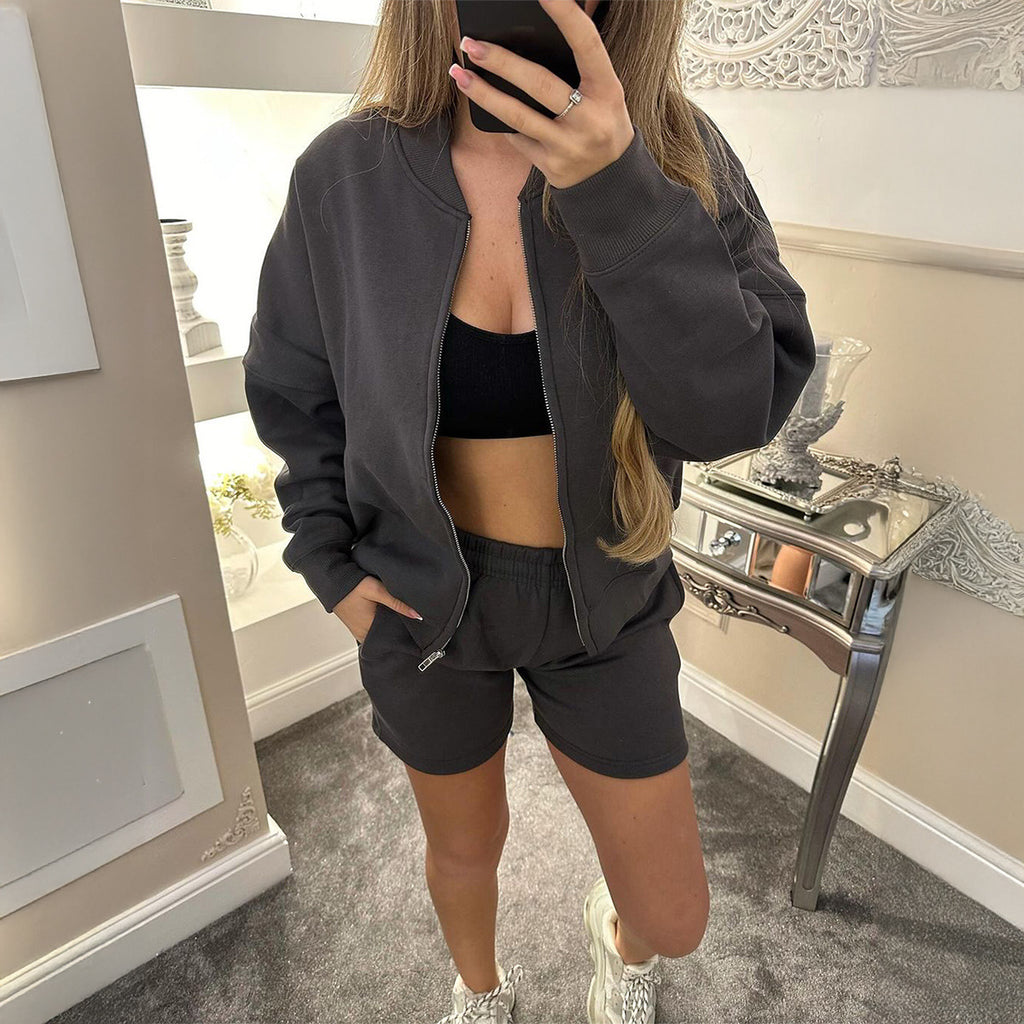 Long Sleeve Coat Shorts Two-piece Suit For Women