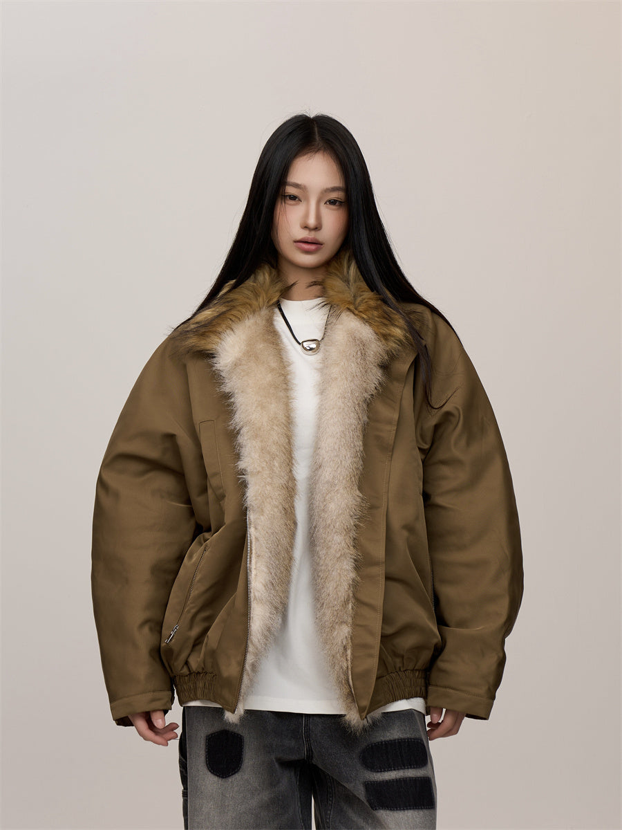 Two-color Fur Collar Thicken Cotton Clothes Coat