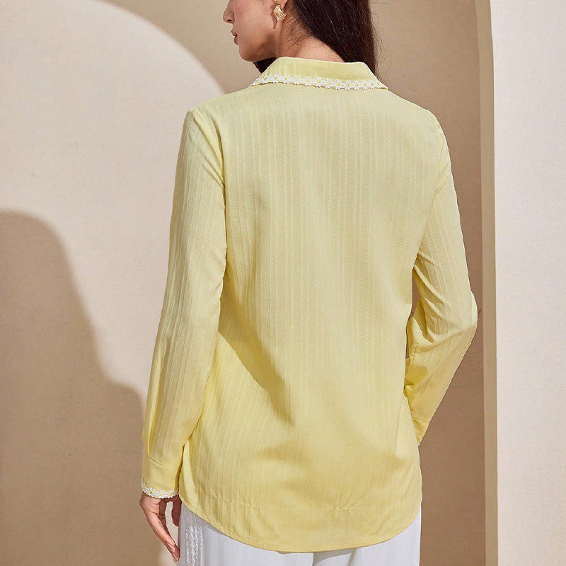 Temperament Lace Long-sleeved Shirt Solid Color Cardigan Top