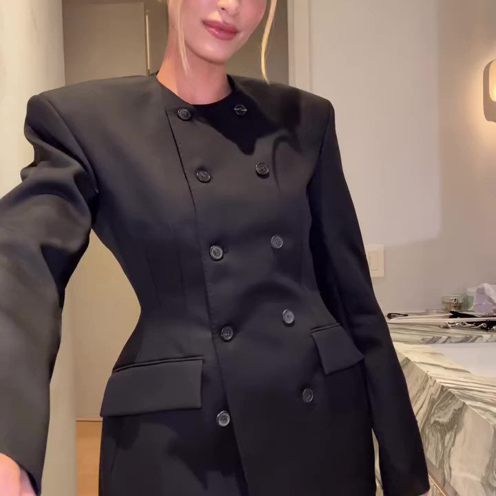 Black Double Breasted Mini Blazers Dress