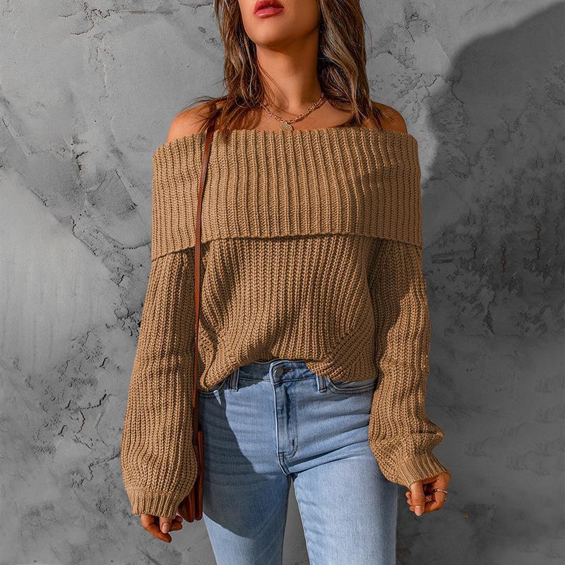 Autumn And Winter One-shoulder Off-the-shoulder Solid Color Loose Women's Sweater