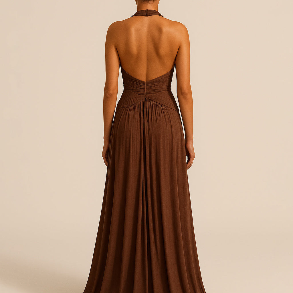 Brown Halter Back Maxi Dress