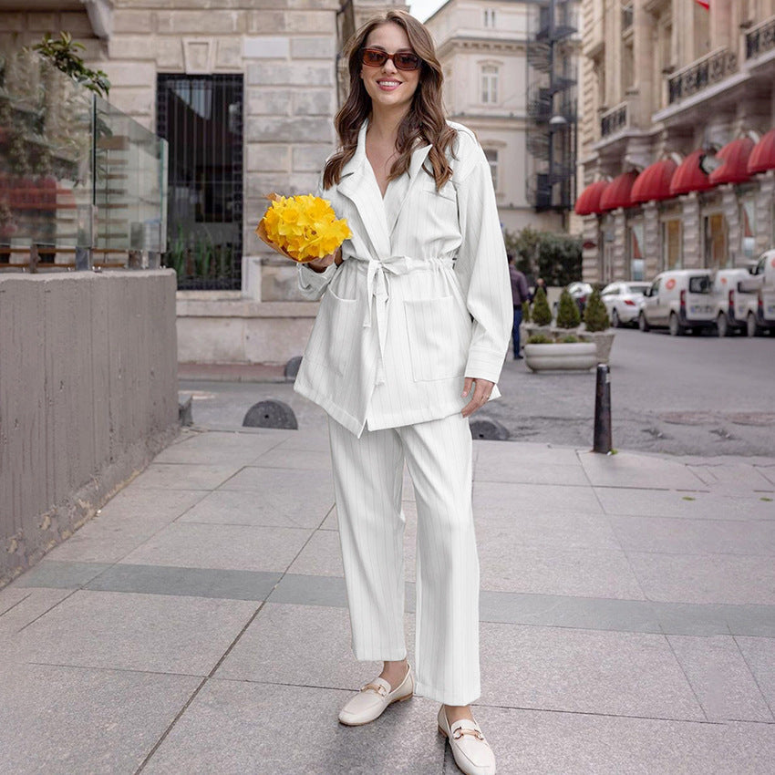 Women's Fashion Casual Striped Suit Pants Suit