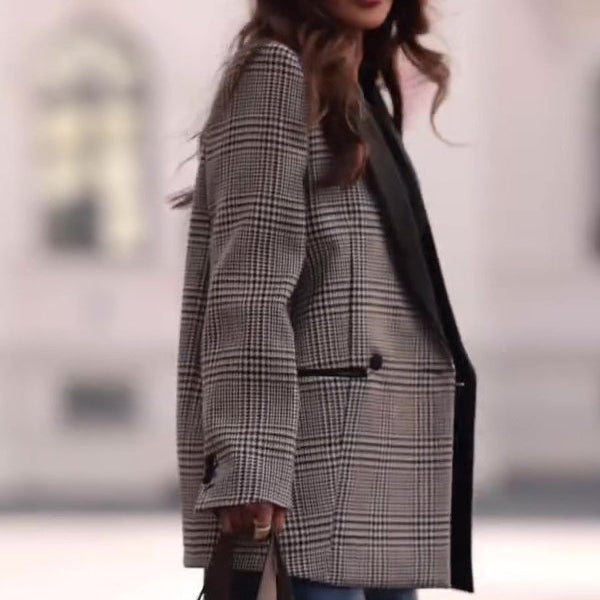 Commuting Casual Plaid Contrast Blazer